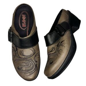 Klogs Leather mules clogs embroidered scroll floral boho slip resistant shoes 6